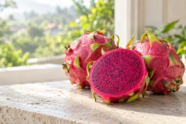 Buah naga di dekat jendela yang terang
