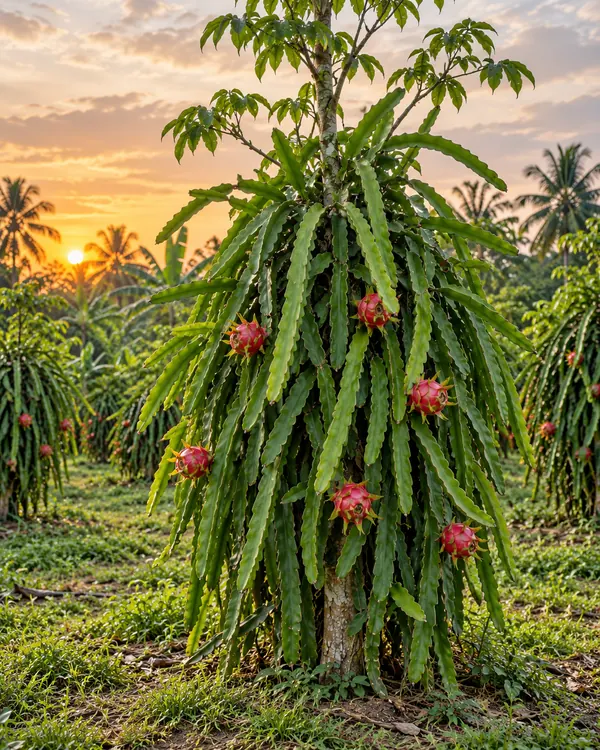 Tanaman buah naga berbuah lebat saat senja